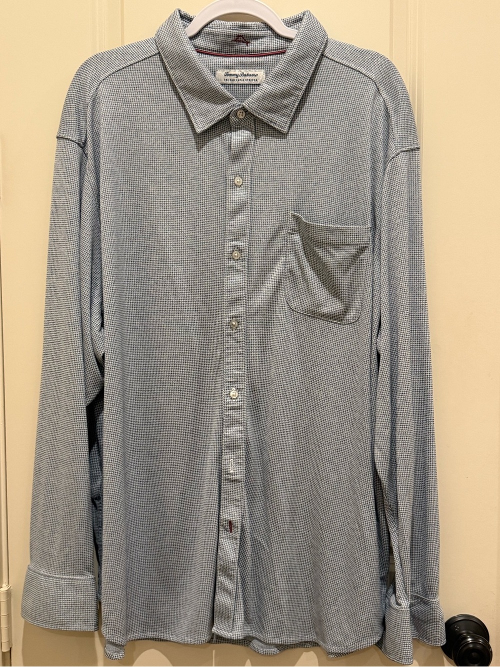 Tommy Bahama White, Blue, & Gray  Waffle-Knit Long Sleeve Button-Down Shirt